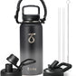 Trebo 32 oz Water Bottle Insulated with Paracord Handle and 3 Lids, Leakproof Stainless Steel Vacuum Water Jug Keep Cold 48 Hours, BPA-Free Gym Water Flask for Men Women Sports, Travel, Dark Gray