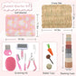 25 Pcs Large Rabbit Starter Kit, Bunny Litter Box with Drawer Animal Grooming Kit Stacking Cups Bowl Blankets Mat with Cleaning Set for Adult Guinea Pig, Ferret, Hamster, Bunnies Accessories (Pink)
