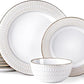 GBHOME Ceramic Dinnerware Sets,18 pcs Embossed Elegant Stoneware Plates and Bowls Sets, Housewarming Wedding Gift | Dishwasher & Microwave Safe | Dishes Set Service for 6