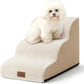 Dog Stairs for Small Dogs 15.7" H, Curved Dog Step for Puppy, Older Cat, Medium Pet Ramp for Sofa, Couch or Chair, Ladder with High Density Foam, 15.7x22.4x15.7 inch, 3 Step, Beige