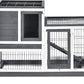 PawHut Wooden Rabbit Hutch Elevated Bunny Cage Indoor Small Animal Habitat with Enclosed Run with Wheels, Ramp, Removable Tray Ideal for Guinea Pigs, Grey