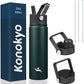 22oz Stainless Steel Bottles with 3 Lids Sport Insulated Water Bottle,Army Green