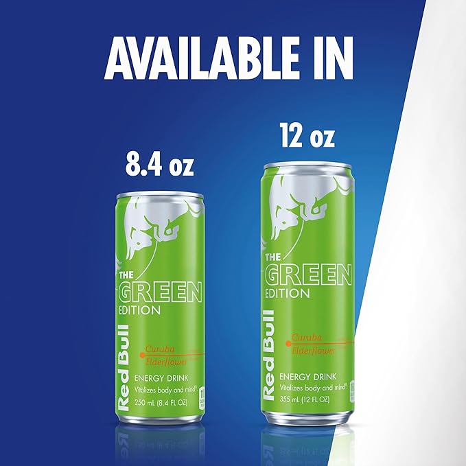 Red Bull Green Edition Energy Drink, Curuba Elderflower, with 114mg Caffeine plus Taurine & B Vitamins, 12 Fl Oz, Pack of 4 Cans