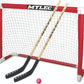 MyLec Deluxe Hockey Set, with 1 Hockey Goal, 2 43" Hockey Sticks & 1 Soft Ball, Sleeve Netting System, PVC Tubing Net, Lighweight & Durable, Enhanced Grip, Pre-Curved Mini Hockey Stick (Red/White)