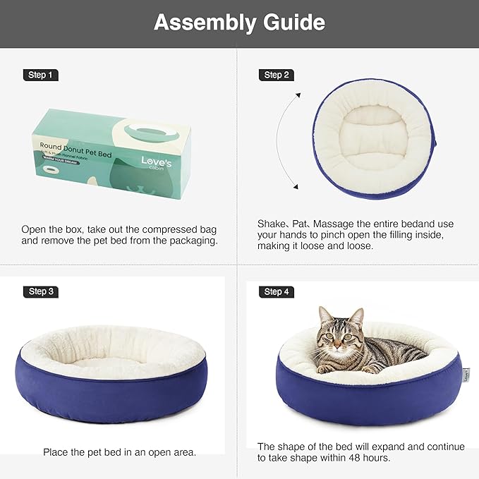 Love's cabin Round Donut Cat and Dog Cushion Bed, 20in Pet Bed for Cats or Small Dogs, Anti-Slip & Water-Resistant Bottom, Super Soft Durable Fabric Pet beds, Washable Luxury Cat & Dog Bed Navy Blue