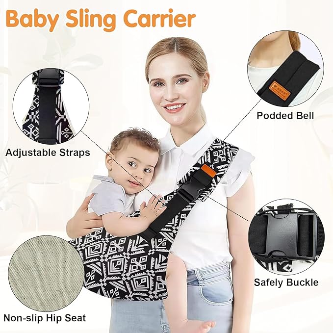 Baby Sling Carrier,Toddler Carrier,Upgraded 2025 Baby Sling with 4 Adjustable Straps(10-30lbs),Lightweight,Portable and One Size Fits All(Blacksail)