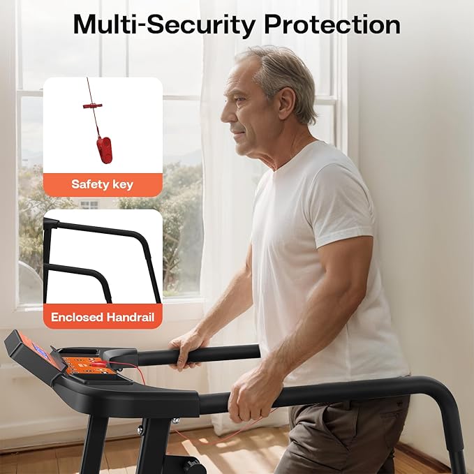 FYC Walking Treadmills for Home, Extended Handrails for Recovery Fitness, Portable Foldable Treadmill for Seniors with Optional APP Control, 300 LBS Capacity