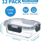 12 Pack 22oz Glass Meal Prep Containers, Food Storage Containers with Lids, Air-Tight, Leak-Resistant, Freezer to Microwave Safe - Grey Set
