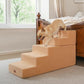 Made4Pets Dog Stairs for High Bed, Extra Wide Pet Stairs for Bed Couch Sofa, 35D Foam Pet Steps for Small Dogs and Cats, Non-Slip Bottom Dog Steps, Tan, 5 Steps