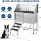 Stainless Steel Dog Washing Station - Dog Bath Tub for Large, Medium, Small Dogs, Pet Grooming Tub with Ramp, Non-Slip Grate, Shower, Soap Box, Faucet, Drain for Home & Outdoor （Left RAMP, 50"）