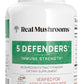 Real Mushrooms 5 Defenders Mushroom Complex – Organic Adaptogenic Mushroom Blend with Chaga, Reishi, Turkey Tail, Maitake & Shiitake for Wellness Support - Mushroom Beta Glucan Capsules - 200 Count