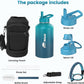 Insulated Water Bottle 128 oz, Triple Wall Vacuum Stainless Steel(Cold for 48 Hrs),Leak Proof & BPA-Free,One Gallon Water Bottle with Reflective Paracord & Flip Straw for Sports & Travel, CyanBlue