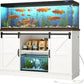 Farmhouse 55-75 Gallon Fish Tank Stand with Power Outlet, Aquarium Stand with Cabinet&Sliding Barn Door, Heavy Duty Reptile Tank Stand for 2 Fish Tank/Turtle Tank/Reptile Terrarium, White