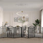 BHG Metal No-Assembly Freestanding Dog Gate with Door Walk Through, Extra Wide 96", Extra Tall 32" Pet Gate, Accordion Puppy Folding Playpen Dog Fence, with 2PCS Support (Black, 8 Panels)