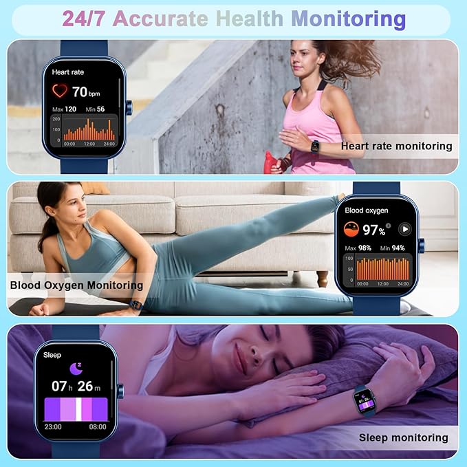Smart Watch(Answer/Make Call), 1.96" HD Smartwatch for Men Women, 2025 Fitness Watch with 110+ Sport Modes/Heart Rate/Sleep Monitor/Pedometer, IP68 Waterproof Fitness Activity Tracker for Android iOS