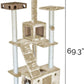 Furhaven 69.3" Tall Cat Tree for Indoor Cats, Ft. Sisal Scratching Posts, 2x Cat Condos, & Toys - Tiger Tough Double Decker Interactive Playground Tower - Cream, One Size
