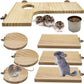 8 Pcs Wooden Hamster Cage Platform Set Wood Juvenile Chinchilla Shelves, Squirrel L-Shape Corner Ledge with Hole Cooling Standing Board Rat Cage Accessories for Gerbil Small Animal Climbing