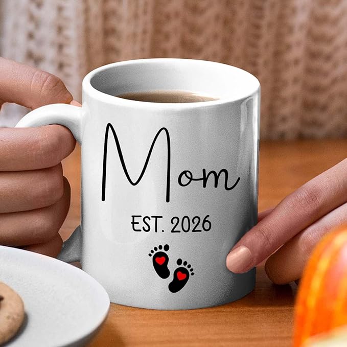 Personalized Promoted To Mommy EST. 2026 Accent Coffee Mug, Pregnancy Announcement White Ceramic Cup Gift For New Mom, Custom Name & Picture Ultrasound Baby Coffee Cup 11 15 Oz, Future Mommy Teacup