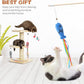 Natural Wood Cat Wand Toy with Ribbon Fish Teaser - 3pcs, 16 Inch, Indoor Cat Exerciser & Playing Kitten Toy, Bonus 5pcs Catnip Sticks for Teeth Cleaning