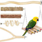 Bird Perches for Cage 6pcs Natural Bird Stand Branch for Cage with Hanging Bridge, Parrot Swing Toys Chewing Climbing Standing Branches Wood Pole Paw Grinding Fork Parakeet Platform
