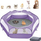 2-in-1 Small Animals Playpen with Pad, Waterproof Small Pet Cage Tent with Reusable Pad, Portable Outdoor Yard Fence with 3 Metal Rod for Chick/Kitten/Puppy/Guinea Pig/Rabbits/Chinchillas, Purple