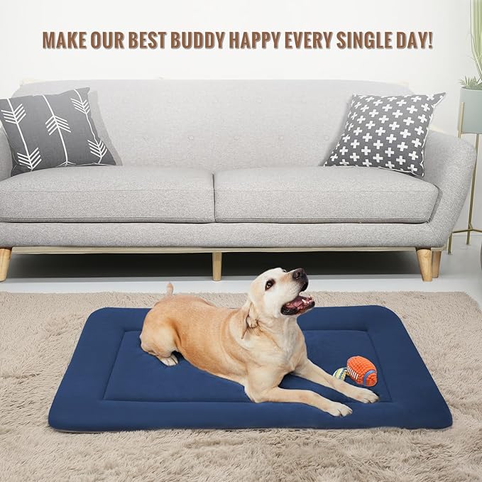 Magic Dog Extra Large Soft Crate Pad Mat, Jumbo 48 Inches Machine Washable Pet Bed Kennel Pad With Non-Slip Bottom, Dark Blue