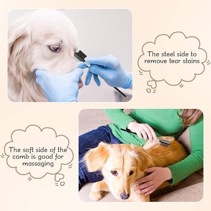 Mudder 6 Pieces Dog Grooming Comb - Double-Sided, Multipurpose Tool for Removing Tear Stains, Crust, Mucus, and Fleas from Small Pets Like Cats and Puppies