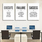 Framed Canvas Wall Art Success Quote, Office Wall Art, Black Large Poster, Positive Motivational Set of 3 Prints, Execute Failure Definition, Inspirational Print (D-3pcs,20x30inchx3pcs)