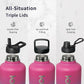 Trebo Insulated Water Bottle 64 oz, Half Gallon Metal Vacuum Water Jug with Paracord Handle and 3 Lids, Leakproof BPA-Free Flask for Gym Sports Hiking Travel, Keep Cold 48 Hours, Rose Red