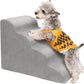 MEWANG Dog Stairs for Small & Medium Dogs and Old Cats –3/4/ 5 Steps High-Density Foam Pet Ramp for Bed & Couch, Non-Slip, Washable Cover, Grey (Round Corner, 4 Steps: 23.94''×18.27''×14.96'', 2)