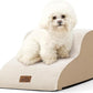 Dog Stairs for Small Dogs 11.8" H, Pet Step with Leakproof Cover, High Density Foam Cat Ramp for Chair or Sofa, Lightweight, Durable, Comfort, 15.7x19.7x11.8 inch, 2 Tiers, Beige