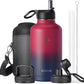 Half Gallon Water Bottle Insulated with Straw & 3 Lids, Coolflask 64 oz Water Jug Large Metal Stainless Steel Wide Mouth for Sports, Gym or Office, Non-BPA Keep Cold 48H Hot 24H, Ombre Wine/Navy
