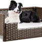 YITAHOME Rattan Dog Sofa Bed with Cushion, Wicker Pet Bed Sofa Couch Indoor Outdoor Waterproof for Large Medium Small Dogs Cats (34.6''L*23.6''W*11.8''H,Beige)
