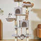Taoqimiao Cat Tree, 71.7-Inch Cat Tower for Indoor Cats, Plush Multi-Level Cat Condo with 13 Scratching Posts, 2 Perches, 2 Caves, Hammock, 2 Pompoms,Light Gray MS013LW