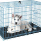 FDW Dog Crate for Small Dogs 24 Inch Folding Metal WirePet Cage Double Door W/Divider Panel Indoor Outdoor Kennel Leak-Proof Plastic Tray,Blue