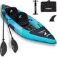 UPWELL 13'6”/11' Inflatable Recreational Kayak - 2 Person with Drop Stitch Floor and Accessories Including Kayak Seats with High Back Support, Paddle, Fin, Repair Kits, Carry Bag and Hand Pump