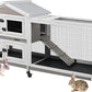 2-Tier Rabbit Hutch with Wheels, Indoor & Outdoor Small Animal Cage with Deep Pull-Out Tray, Anti-Chew Frame, Habitat for Bunny, Guinea Pig, Chinchilla (60" L x 19" W x 35" H)