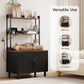 55 Inches Cat Litter Box Enclosure, Hidden Litter Box Furniture with 2 Storage Shelves and Charging Sockets, Wooden Cat House, Large Indoor Cabinet for Living Room & Entryway, Black