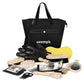 Horse Grooming Kit (12-Piece): Brushes, Storage Bag, Sweat Scraper, Mane Comb, Grooming Gloves, Horse Gift for Girls (Black)