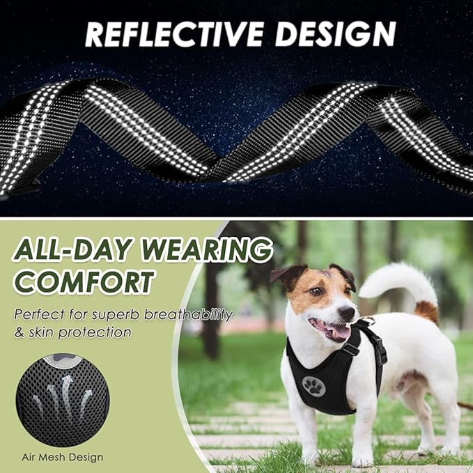 SlowTon Dog Seat Belt Harness for Car, Dog Car Harness Adjustable Mesh Breathable & Dog Seatbelt Safety Tether with Elastic Bungee for Small Medium Large Pets(Black, Double Clip, XXS)