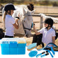 Cunhill 9 Pieces Horse Grooming Kit Tack Room Supplies Set with Organizer Tote Box, Oval Massage Curry, Hard and Soft Brush, Hoof Pick, Sweat Scraper, Bathing Sponge, Combs for Horse Riders Beginners