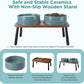 SPUNKYJUNKY Ceramic Elevated Dog Bowls Raised with Acacia Bamboo Wooden Stand, 8.3'' Dog Food Water Bowls Set Non-Slip for Medium Large Sized Breed Microwave Dishwasher Safe - 60 OZ,Dark Green