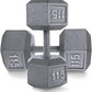 WF Athletic Supply Cast Iron Solid Hexagon Gray/Black Dumbbells, Strength Training Free Weights Set of 2 for Women and Men, Hand Weights Sold by Pairs, Multi-Select Size Options Available