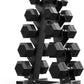 PAPABABE Hex Dumbbell Sets with Rack, 60-550lb Rubber Coated Dumbbell Weight Set and Storage Rack, Multiple Options Hand Weights for Strength Training
