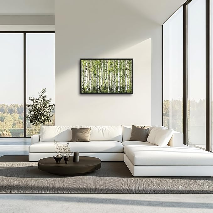 Extra Large Birch Tree Framed Wall Art for Living Room,Oversized Green Aspen Trees Forest Pictures Wall Decor,Canvas Print Painting Modern Artwork Bedroom Office Bathroom 36L" x 24W"