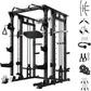 RitFit Smith Machine Power Cage with LAT Pulldown & Cable Crossover, All-in-One Power Rack Home Gym System with Leg Press Attachment & Accessories