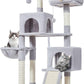 Taoqimiao 56.3-Inch Cat Tree, Cat Tower with Scratching Posts, Cat Tree House for Indoor Cats with hammocks, Toys, Condo and Large Scratch Board, Light Gray MS012W