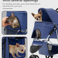 Pet Stroller with 3 Wheels for Small/Medium Pets, Portable Travel Foldable Carrier Jogger for Dog Cat Puppy Kitty, Rear Wheel Breaks, Storage Basket, Visible Mesh Weather Cover (Navy Blue)