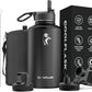 64 oz Water Bottle Insulated with Straw & 3 Lids, Coolflask Large Metal Stainless Steel Water Jug Big Half Gallon Wide Mouth for Sports, Gym or Office, Non-BPA Keep Cold 48H Hot 24H, Magic Black