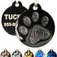 Engraved Pet Tag for Dogs and Cats - Personalized Front & Back up to 4 Lines of Text Custom Engraved ID, Round Paw Print Solid Plating Stainless Steel Black Small